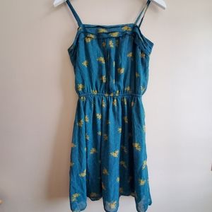 Mossimo Pine Green with yellow floral pattern spaghetti strap Dress, Medium